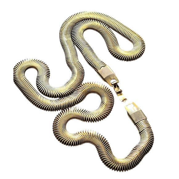 Gold Necklace Thick Chunky Herringbone Vintage Statement MCM Mid-Century Modern - Picture 3 of 10